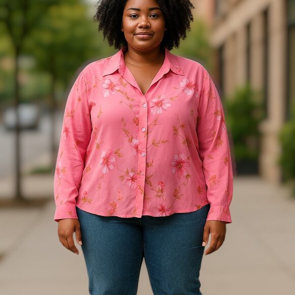 2 for/$25 Mary McFadden Sheer Floral Salmon Colored Blouse Plus Size 18W - Picture 4 of 9